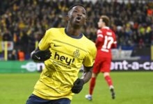 Lazare Amani en plein match avec l’Union Saint-Gilloise