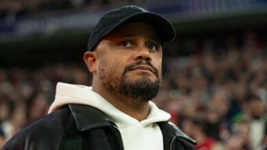 Vincent Kompany, entraîneur du Bayern Munich, dans les tribunes du stade